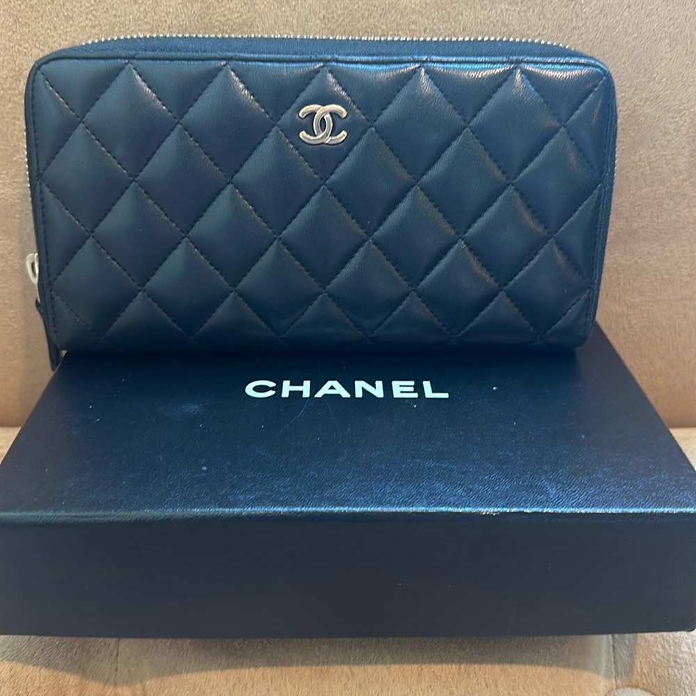 Chanel Black Quilted Lambskin Large Zip Wallet